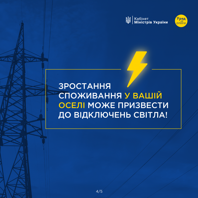 інфографіка із застереженням "Зростання споживання у вашій оселі може призвести до відключень світла" інфографіка із застереженням "Зростання споживання у вашій оселі може призвести до відключень світла"