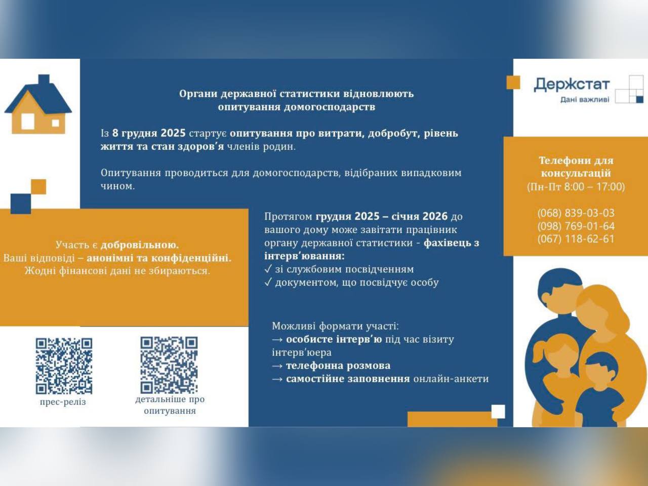 Органи державної статистики відновлюють опитування домогосподарств