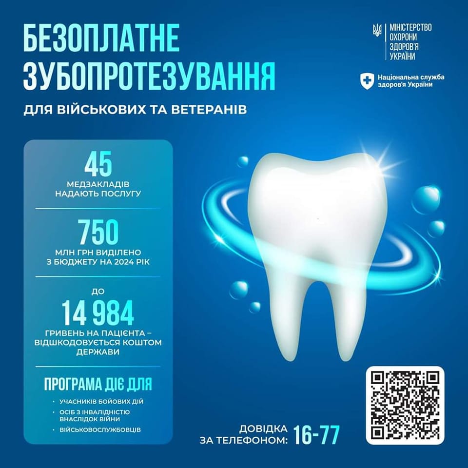 Постер МОЗ та НСЗУ - Безоплатне зубопротезування.