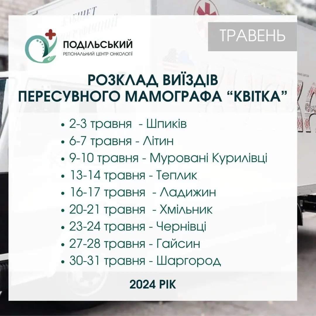 Розклад пересувного мамографа «Квітка».